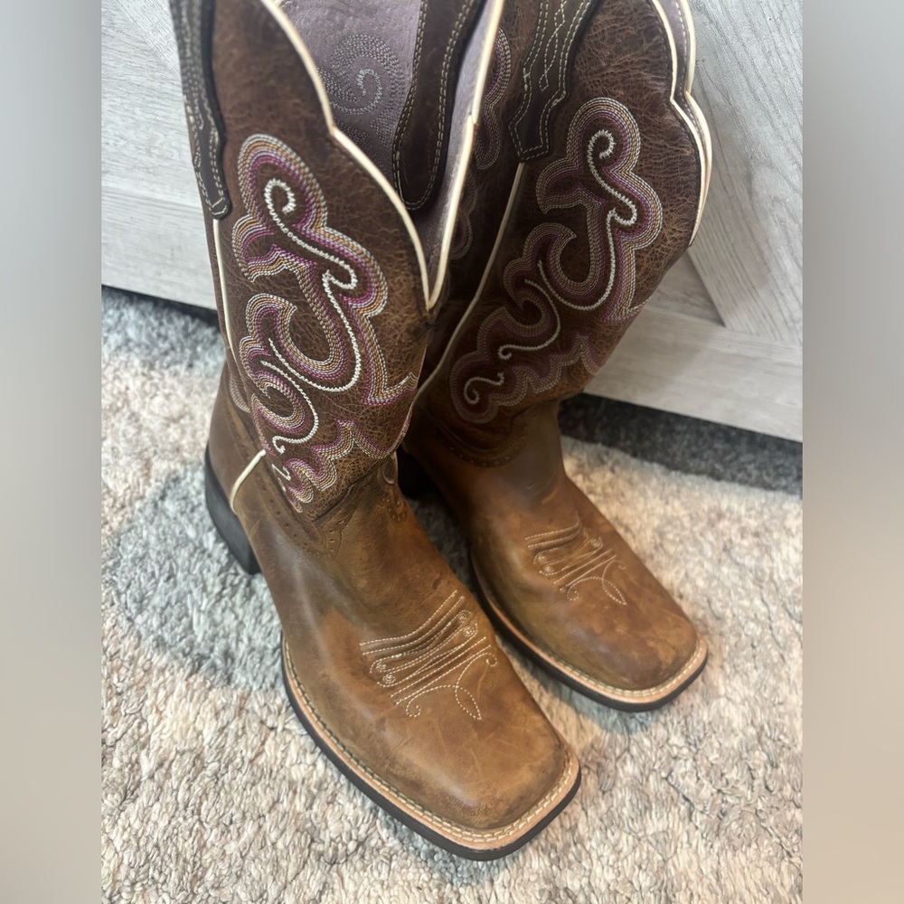 Ariat QuickDraw Brown Leather Western Boots Ladies Woman 7.5 Cowgirl Rodeo - Picture 5 of 12